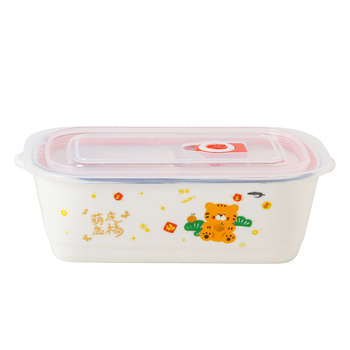 Керамична правоъгълна кутия за обяд с карикатурен дизайн, подходяща за микровълнова печка, капацитет 800–1000 ml