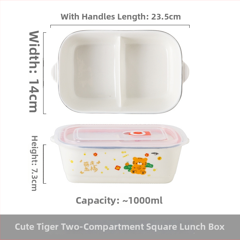 Keraminė stačiakampė dėžutė maistui su karikatūrų raštu, tinkama mikrobangų krosninei, talpa 800–1000 ml