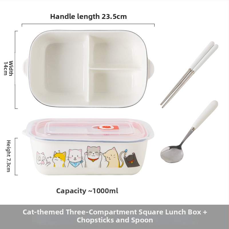 Keraminė stačiakampė dėžutė maistui su karikatūrų raštu, tinkama mikrobangų krosninei, talpa 800–1000 ml