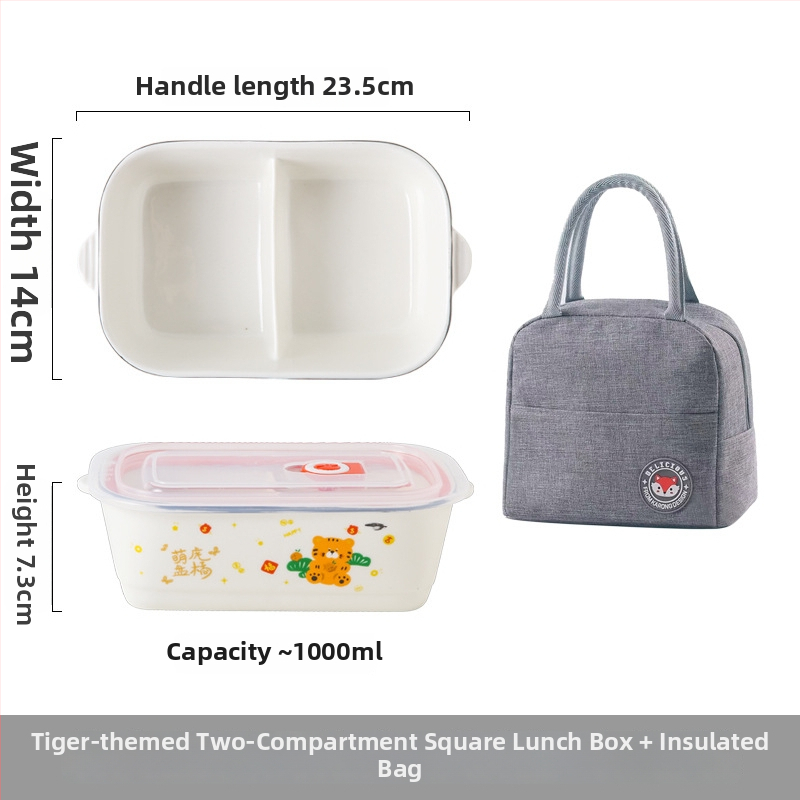 Keraminė stačiakampė dėžutė maistui su karikatūrų raštu, tinkama mikrobangų krosninei, talpa 800–1000 ml