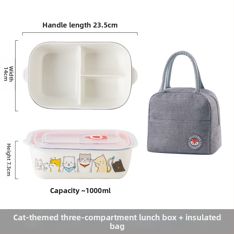 Keraminė stačiakampė dėžutė maistui su karikatūrų raštu, tinkama mikrobangų krosninei, talpa 800–1000 ml