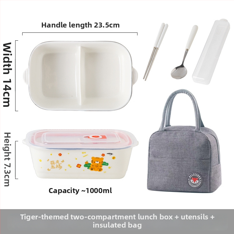 Keraminė stačiakampė dėžutė maistui su karikatūrų raštu, tinkama mikrobangų krosninei, talpa 800–1000 ml