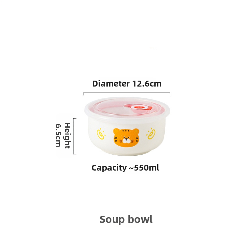 Keraminė stačiakampė dėžutė maistui su karikatūrų raštu, tinkama mikrobangų krosninei, talpa 800–1000 ml