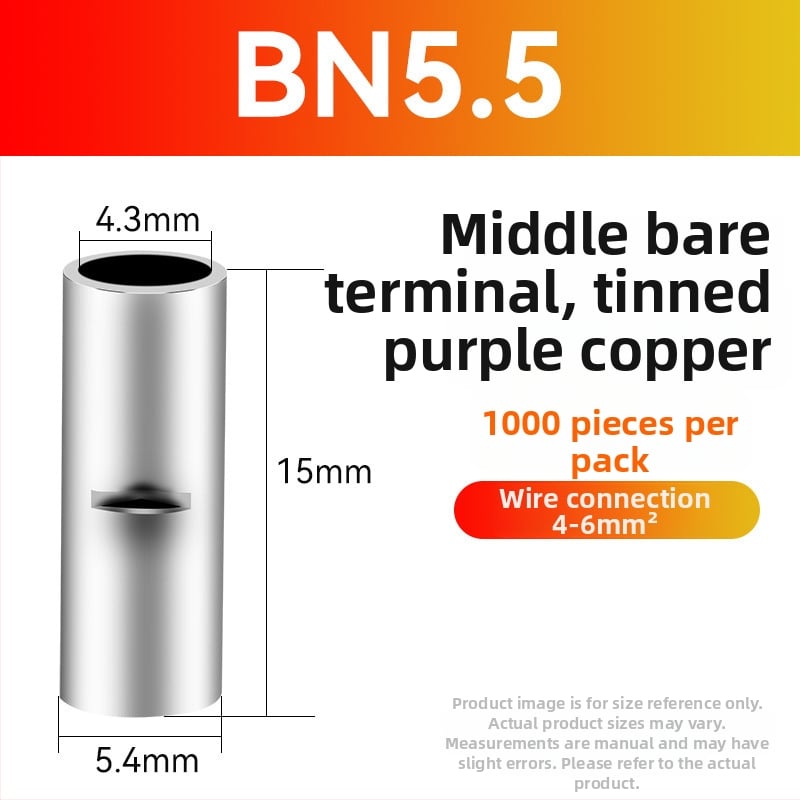 BN meďný krimpovací spoj – holý terminál a medzitýmový meďový spoj (Séria BN, 0,5–70)