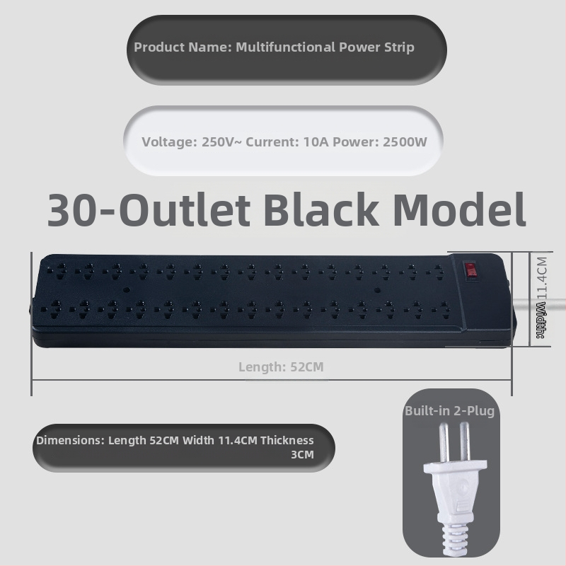 Laidinė maitinimo juosta su 15 ir 30 lizdų, Yaqi, 10A, 220–250V, 2500W