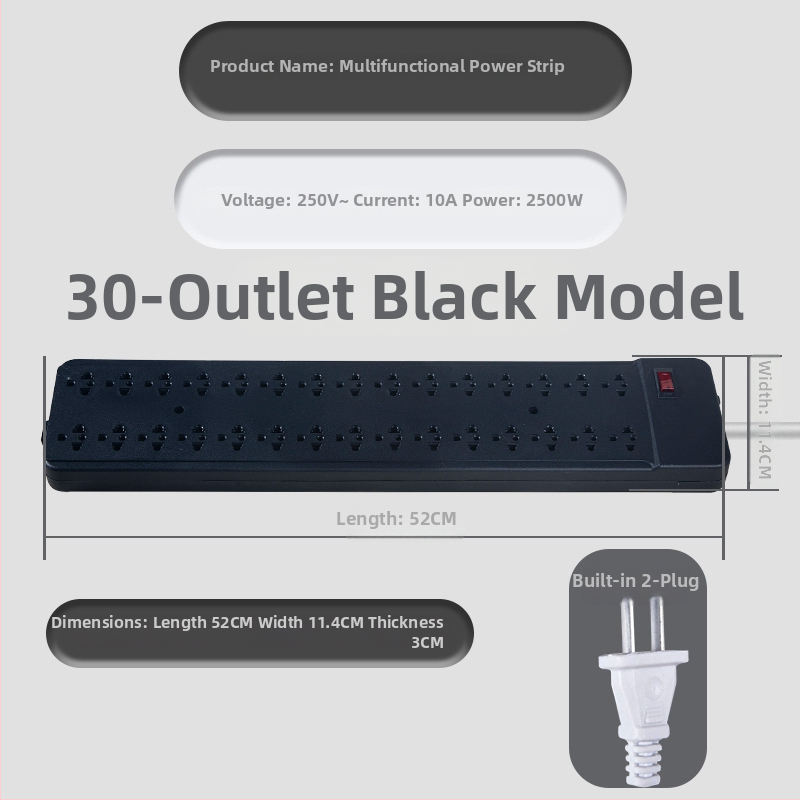 Laidinė maitinimo juosta su 15 ir 30 lizdų, Yaqi, 10A, 220–250V, 2500W