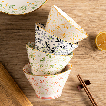 Rýžová misa v japonskom štýle, keramická misa, okrúhla, s kvetinovým vzorom pod glazúrou, vhodná do mikrovlnky