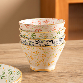 Rýžová misa v japonskom štýle, keramická misa, okrúhla, s kvetinovým vzorom pod glazúrou, vhodná do mikrovlnky