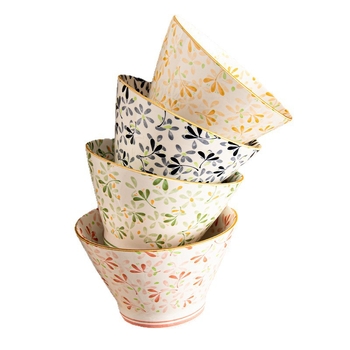 Rýžová misa v japonskom štýle, keramická misa, okrúhla, s kvetinovým vzorom pod glazúrou, vhodná do mikrovlnky