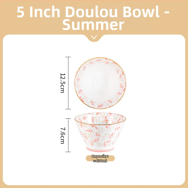 Rýžová misa v japonskom štýle, keramická misa, okrúhla, s kvetinovým vzorom pod glazúrou, vhodná do mikrovlnky