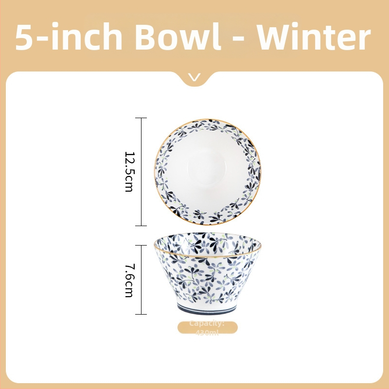 Rýžová misa v japonskom štýle, keramická misa, okrúhla, s kvetinovým vzorom pod glazúrou, vhodná do mikrovlnky