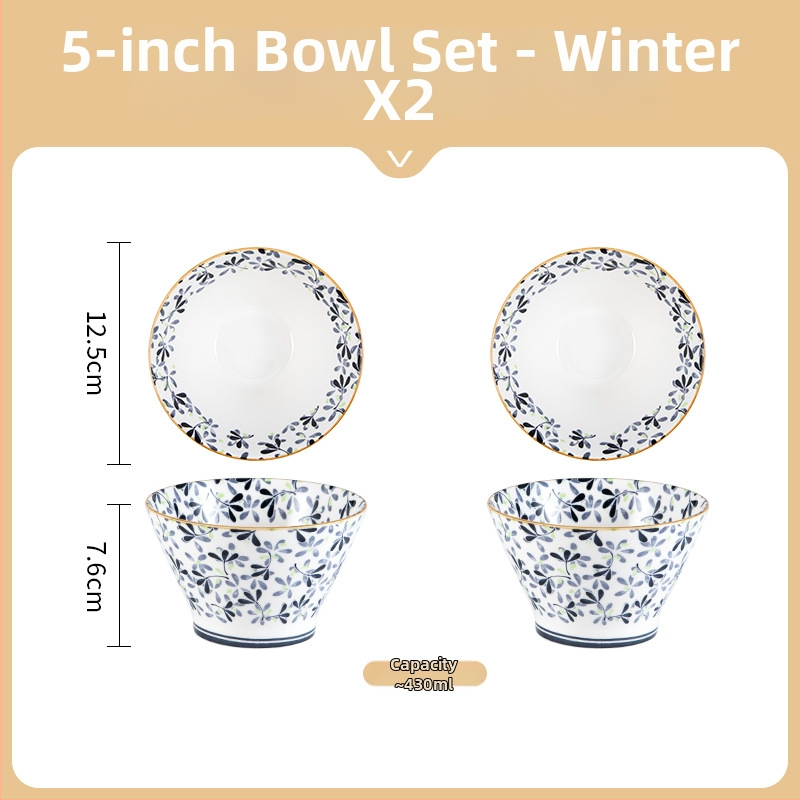 Rýžová misa v japonskom štýle, keramická misa, okrúhla, s kvetinovým vzorom pod glazúrou, vhodná do mikrovlnky