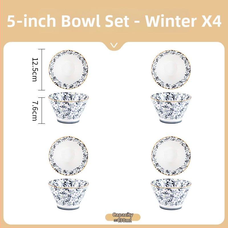 Rýžová misa v japonskom štýle, keramická misa, okrúhla, s kvetinovým vzorom pod glazúrou, vhodná do mikrovlnky