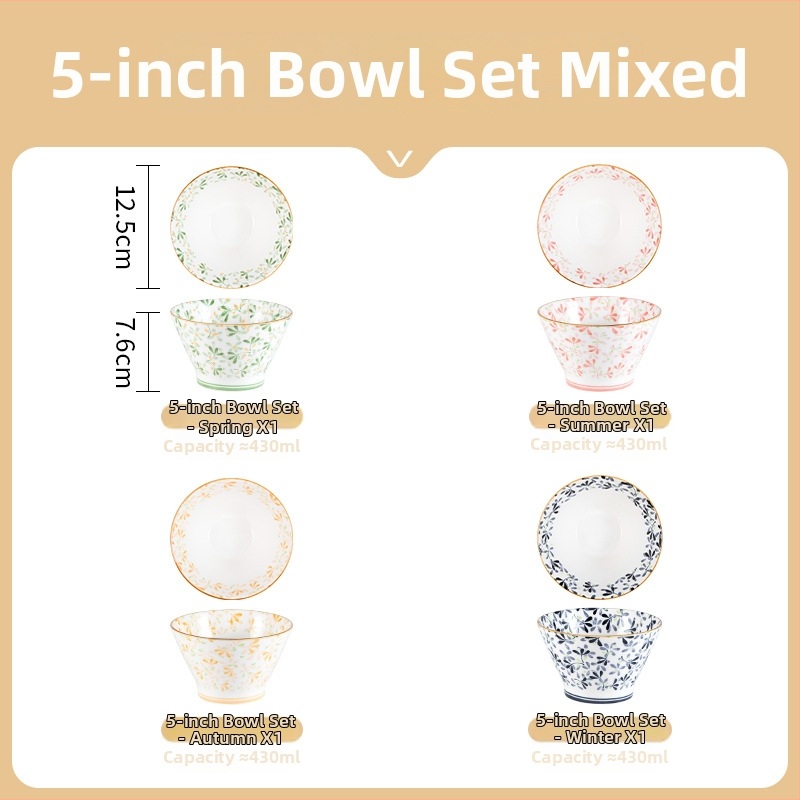 Rýžová misa v japonskom štýle, keramická misa, okrúhla, s kvetinovým vzorom pod glazúrou, vhodná do mikrovlnky