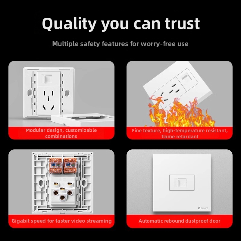 Penkių prievadų tinklo plokštė sieninė, 10A, 128 serija, Naujasis nacionalinis standartas