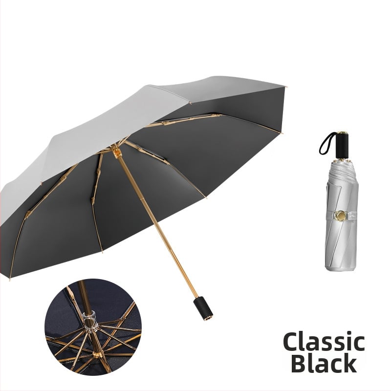 Слънчев чадър с три секции и двойно покритие, плат 210T, 8 ребра, алуминиев прът, ръчно отваряне/затваряне, UPF50+