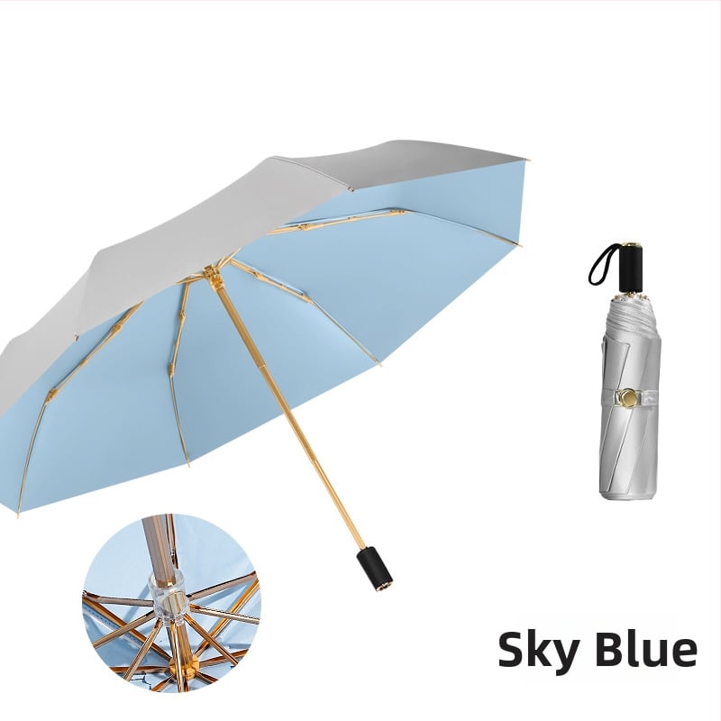 Слънчев чадър с три секции и двойно покритие, плат 210T, 8 ребра, алуминиев прът, ръчно отваряне/затваряне, UPF50+