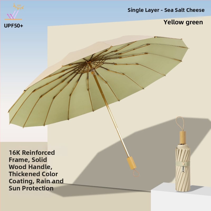 Слънчев чадър с три секции и двойно покритие, плат 210T, 8 ребра, алуминиев прът, ръчно отваряне/затваряне, UPF50+