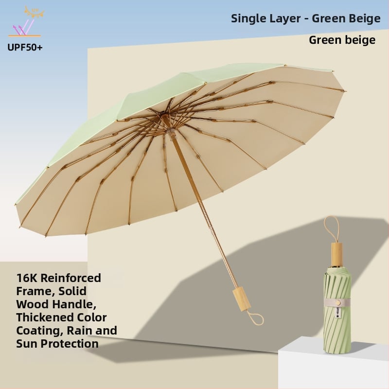 Слънчев чадър с три секции и двойно покритие, плат 210T, 8 ребра, алуминиев прът, ръчно отваряне/затваряне, UPF50+