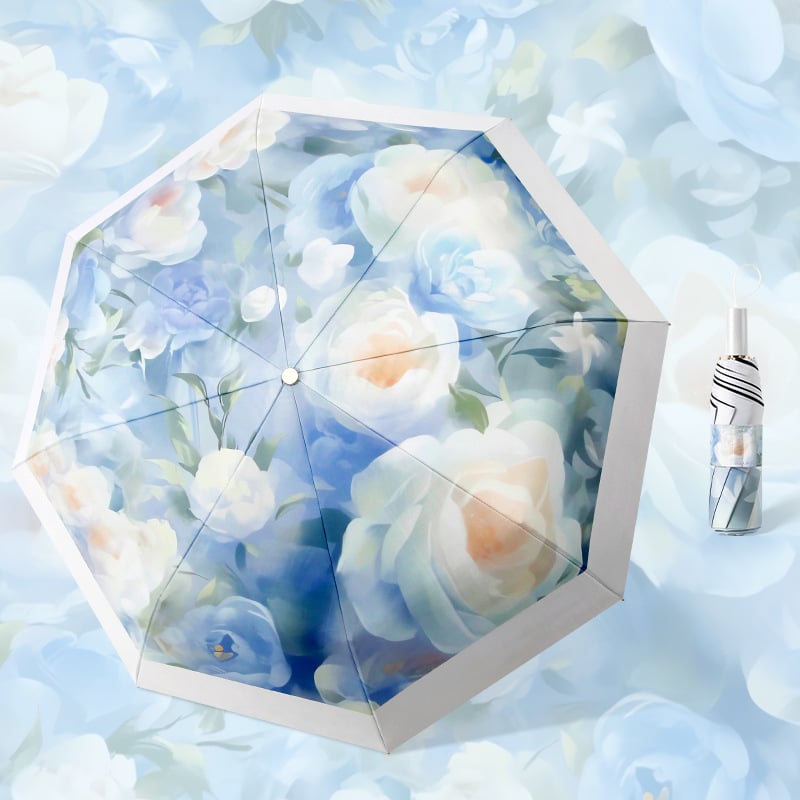 Слънчев чадър с три секции и двойно покритие, плат 210T, 8 ребра, алуминиев прът, ръчно отваряне/затваряне, UPF50+