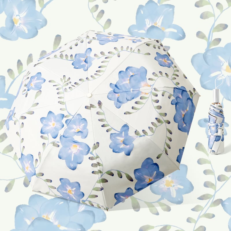 Слънчев чадър с три секции и двойно покритие, плат 210T, 8 ребра, алуминиев прът, ръчно отваряне/затваряне, UPF50+