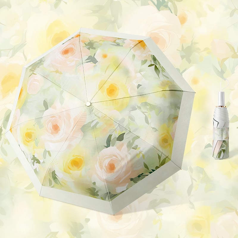 Слънчев чадър с три секции и двойно покритие, плат 210T, 8 ребра, алуминиев прът, ръчно отваряне/затваряне, UPF50+