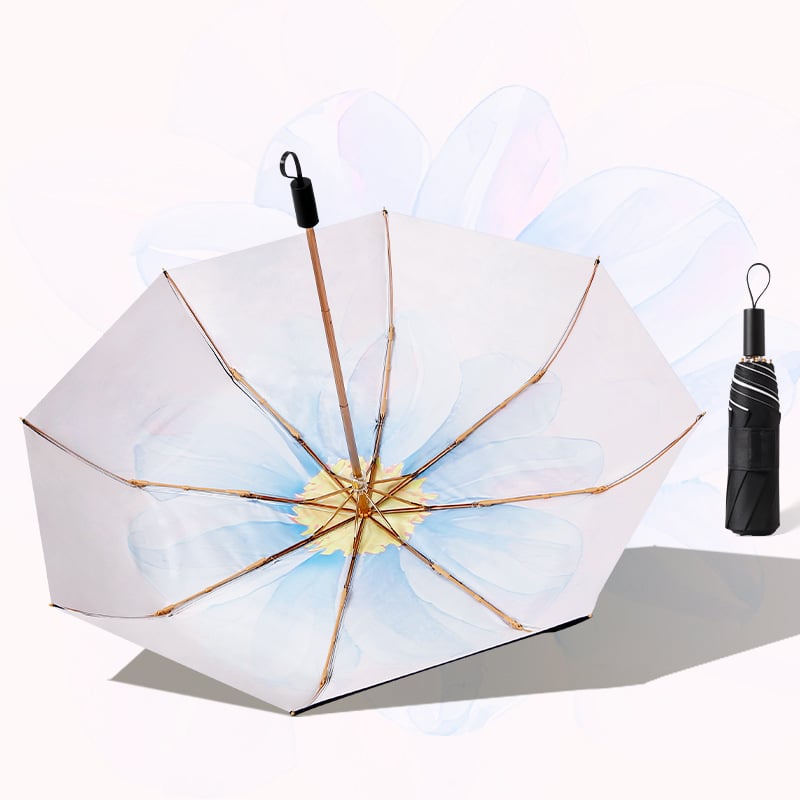 Слънчев чадър с три секции и двойно покритие, плат 210T, 8 ребра, алуминиев прът, ръчно отваряне/затваряне, UPF50+