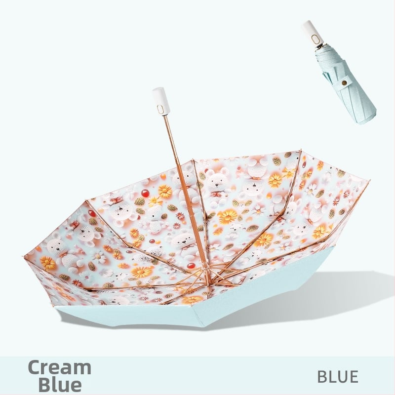 Слънчев чадър с три секции и двойно покритие, плат 210T, 8 ребра, алуминиев прът, ръчно отваряне/затваряне, UPF50+