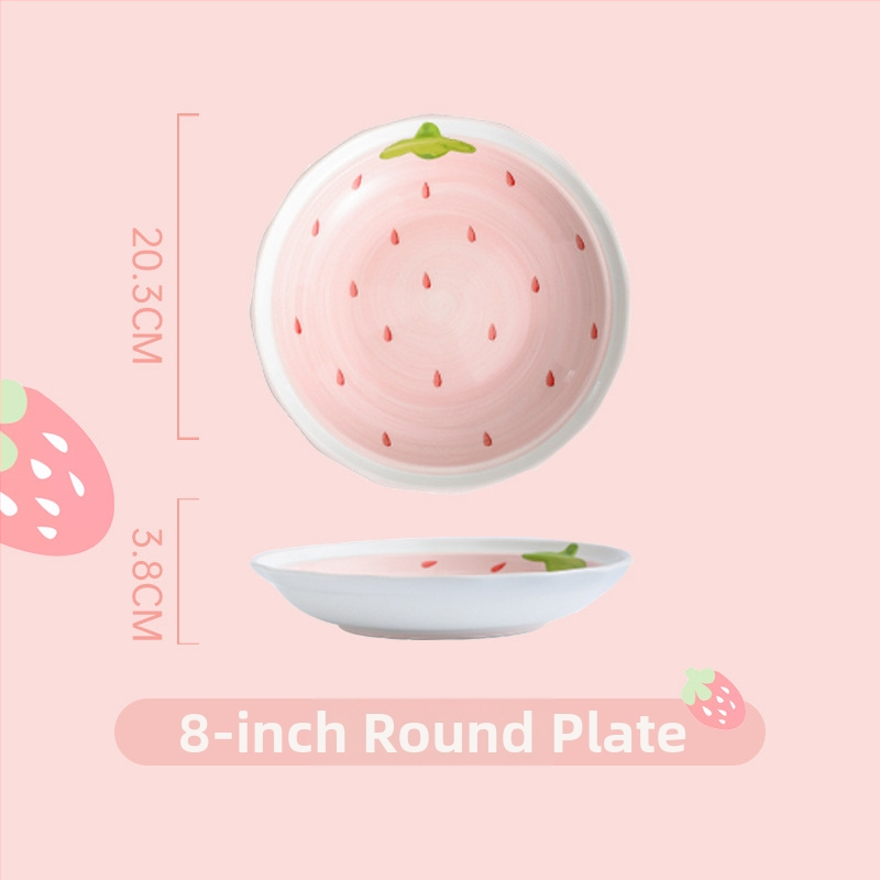 Sada porcelánových misiek a tanierov s jahodovým vzorom, kruhový tvar, vhodné do mikrovlnnej rúry, pod glazúrou