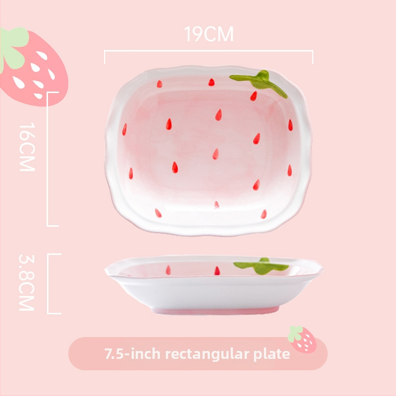 Sada porcelánových misiek a tanierov s jahodovým vzorom, kruhový tvar, vhodné do mikrovlnnej rúry, pod glazúrou