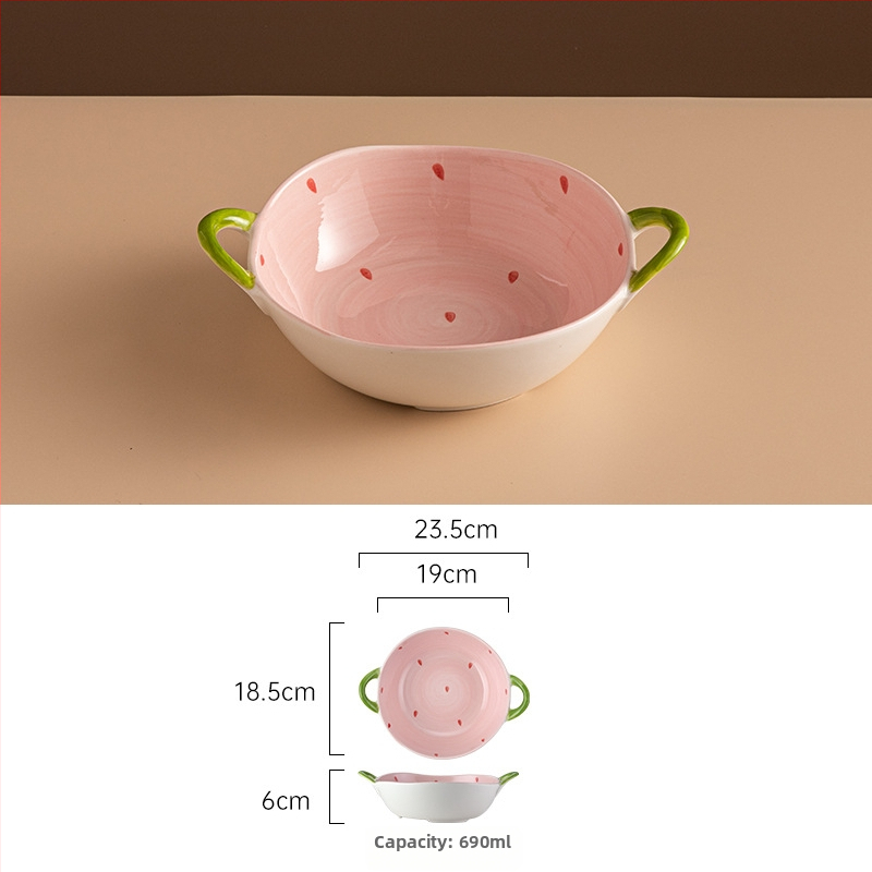 Sada porcelánových misiek a tanierov s jahodovým vzorom, kruhový tvar, vhodné do mikrovlnnej rúry, pod glazúrou