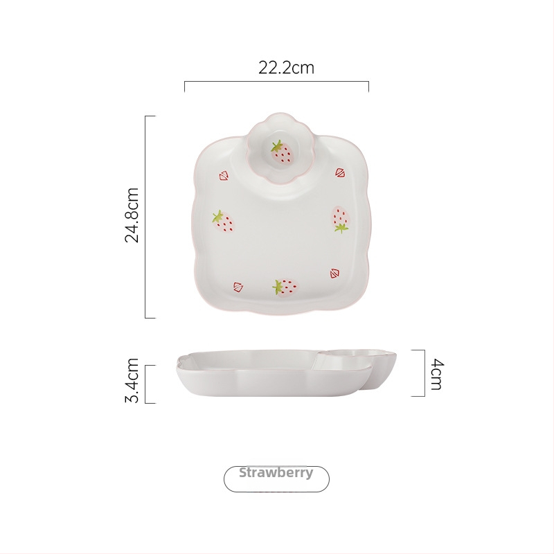 Sada porcelánových misiek a tanierov s jahodovým vzorom, kruhový tvar, vhodné do mikrovlnnej rúry, pod glazúrou