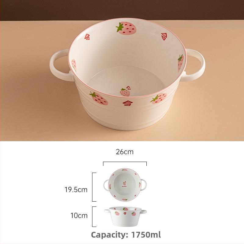 Sada porcelánových misiek a tanierov s jahodovým vzorom, kruhový tvar, vhodné do mikrovlnnej rúry, pod glazúrou