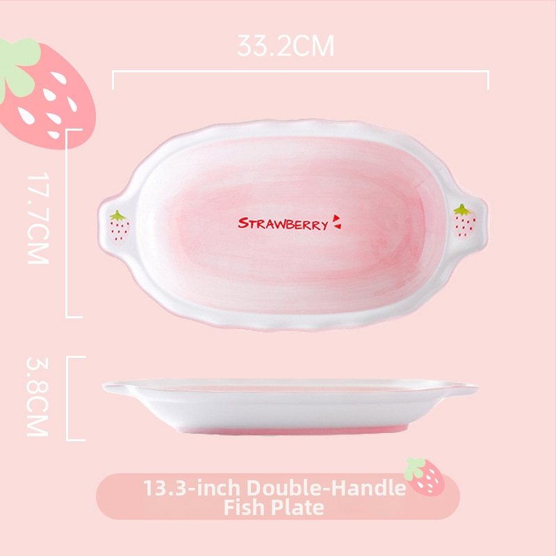 Sada porcelánových misiek a tanierov s jahodovým vzorom, kruhový tvar, vhodné do mikrovlnnej rúry, pod glazúrou