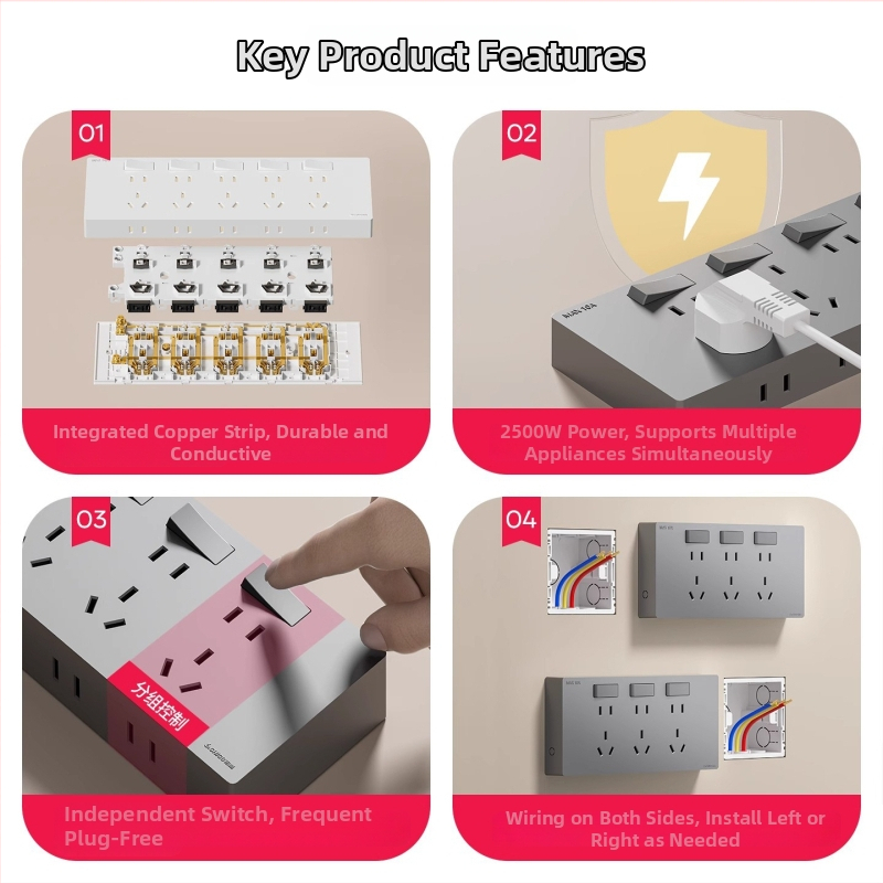 Itin plonas paviršiai montuojamas kištukų skydelis sujungikliu, penkių angų išplėtimo lizdas, korpusas iš cinko-fosforo bronzos, 10A, 220V, tvirtinamas prie sienos