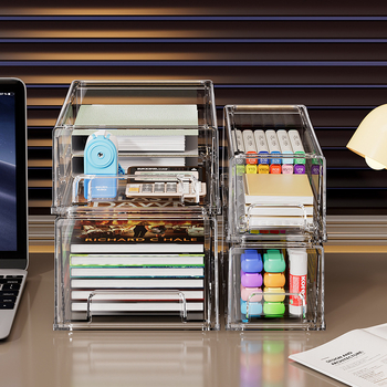 Libistatav hoiukarp kosmeetika ja laua jaoks – PET materjal, kaas, kokkupandav, läbipaistev pind, lauaorganisaator