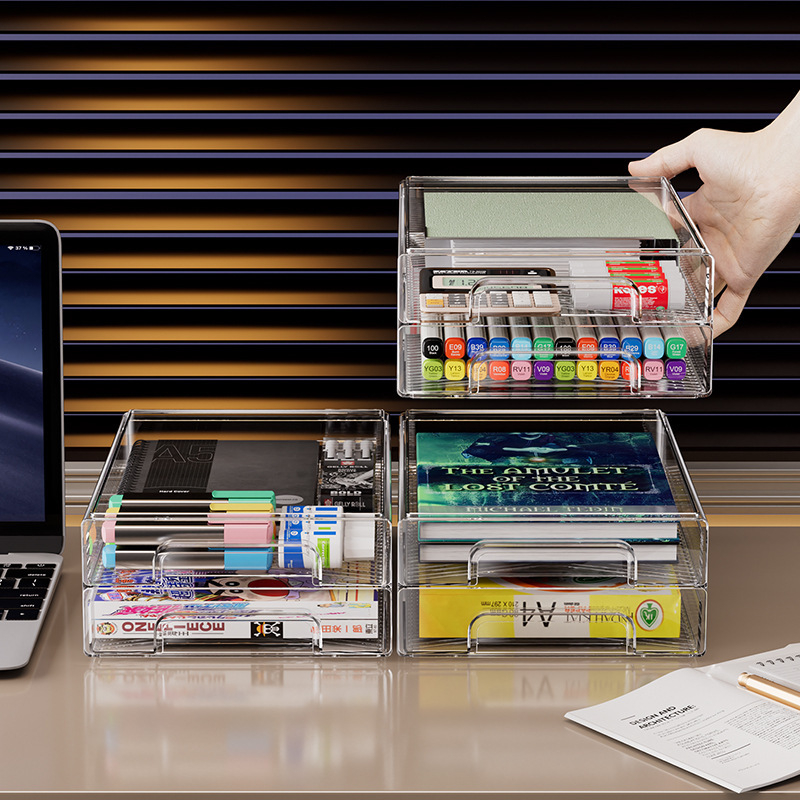 Libistatav hoiukarp kosmeetika ja laua jaoks – PET materjal, kaas, kokkupandav, läbipaistev pind, lauaorganisaator