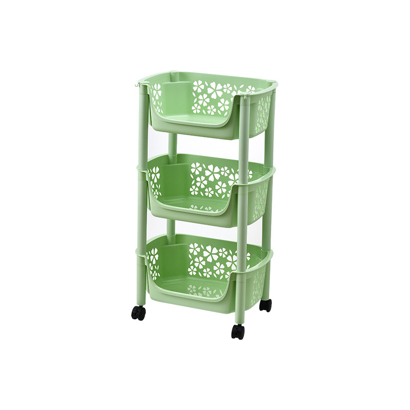 3‑slojni stalak za povrće s kotačićima, podni stalak, PP materijal