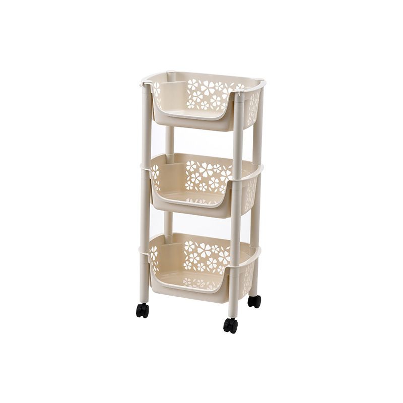 3‑slojni stalak za povrće s kotačićima, podni stalak, PP materijal