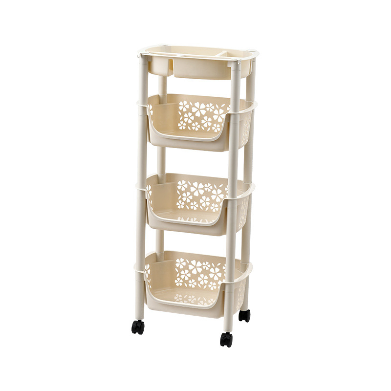 3‑slojni stalak za povrće s kotačićima, podni stalak, PP materijal