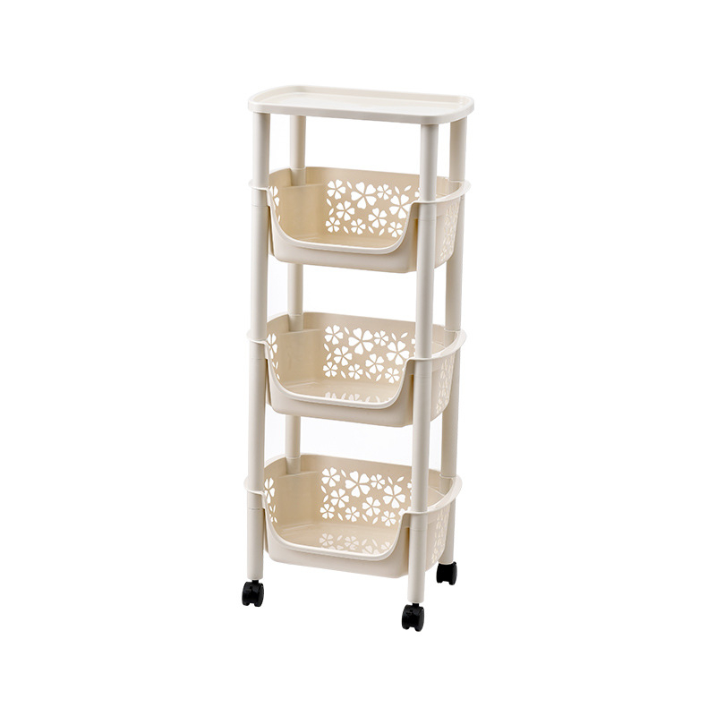 3‑slojni stalak za povrće s kotačićima, podni stalak, PP materijal