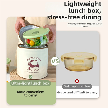 Стъклена кутия за обяд, с високо боросиликатно стъкло, подходяща за микровълнова печка, кръгла форма, еднослойна, за поддържане на свежест и нагряване