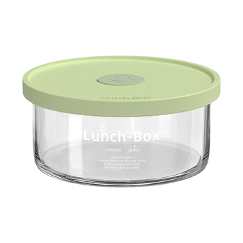 Стъклена кутия за обяд, с високо боросиликатно стъкло, подходяща за микровълнова печка, кръгла форма, еднослойна, за поддържане на свежест и нагряване