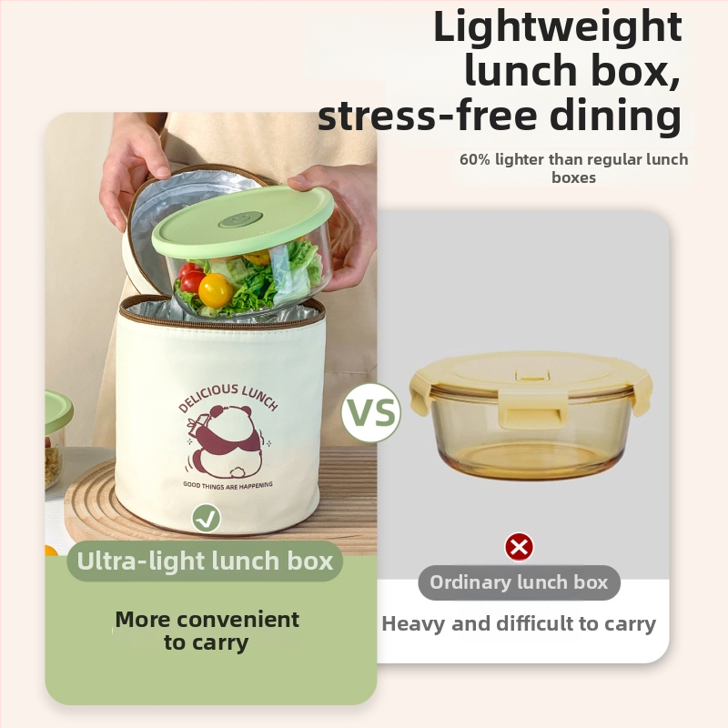 Стъклена кутия за обяд, с високо боросиликатно стъкло, подходяща за микровълнова печка, кръгла форма, еднослойна, за поддържане на свежест и нагряване