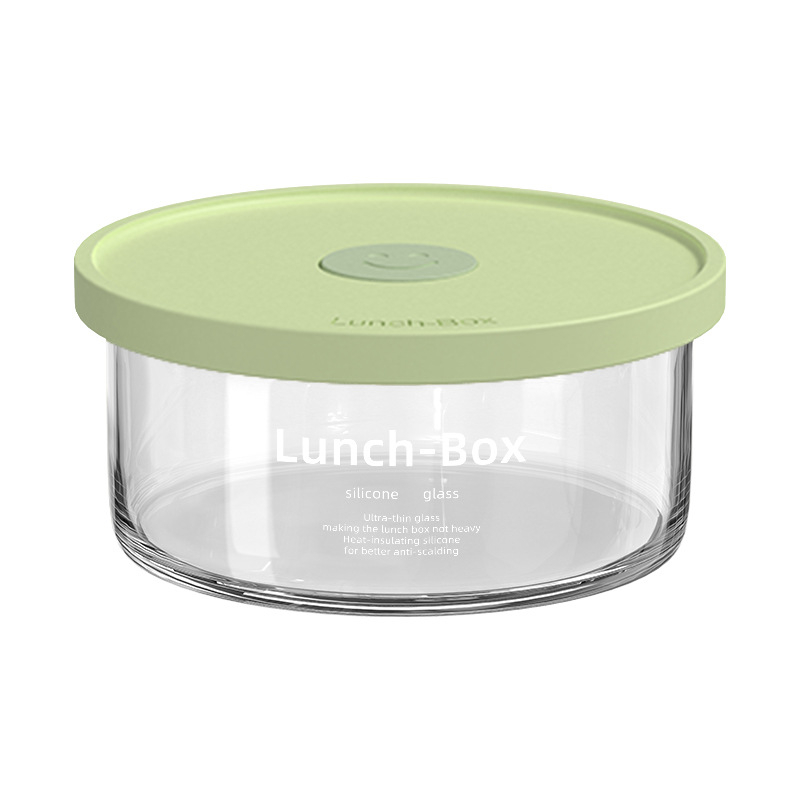 Стъклена кутия за обяд, с високо боросиликатно стъкло, подходяща за микровълнова печка, кръгла форма, еднослойна, за поддържане на свежест и нагряване