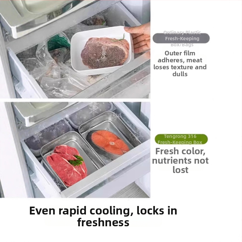 316 nerūdijančio plieno šviežumo dėžutė su dangteliu, maisto kokybei