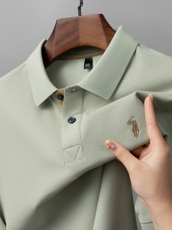 Meeste polo särk merceriseeritud puuvillast hexagonaalse helmeste mustriga, lühikeste varrukatega, vaba lõige, tikand