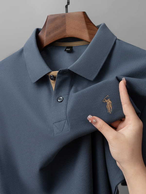 Meeste polo särk merceriseeritud puuvillast hexagonaalse helmeste mustriga, lühikeste varrukatega, vaba lõige, tikand