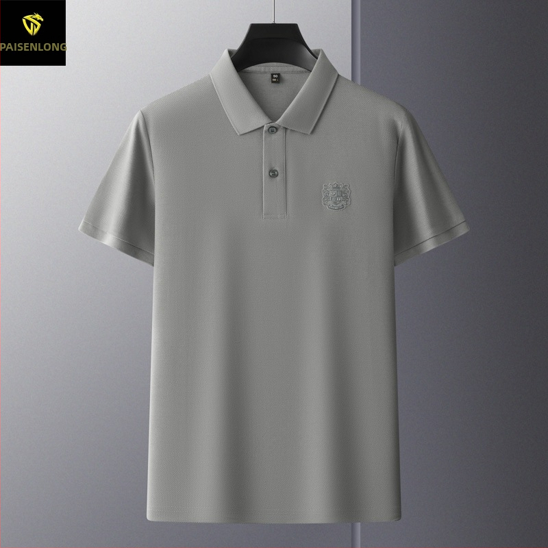 Férfi polo felső mercerizált pamutból hexagonális gyöngyökkel, rövid ujjú, laza szabású, hímzés