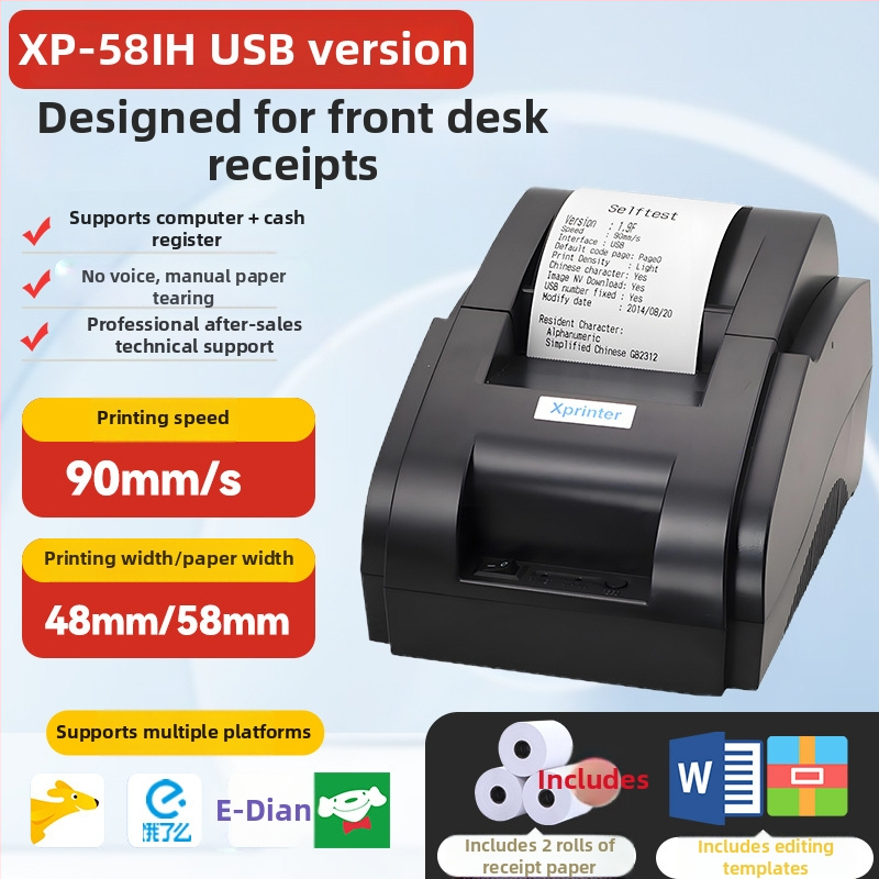 Xinyan XP-58IIH termikus nyugta printer, 58 mm nyomtatási szélesség, 203dpi, 90 mm/s, USB/Bluetooth, 60 mm papírtekercs kapacitás